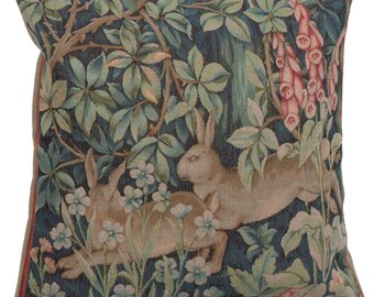Two Hares In A Forest Large Tapestry Cushion Cover - William Morris Art Sofa Pillow Cover - 19x19 inch Animals Art Decorative Cushion Cover
