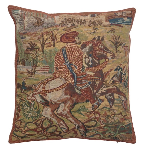 Belgian Tapestry Pillow Cover: Vieux Brussels Hunting Scene, 16x16 Inch
