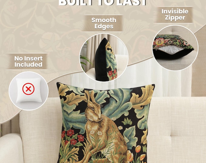 William Morris Hare Tapestry Pillow Cover: Belgian Woven Black Forest Cushion