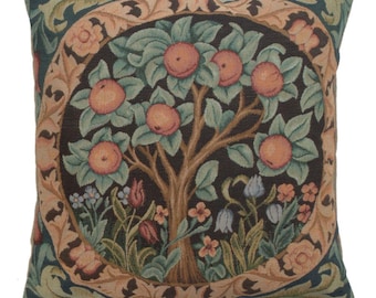 Orange Tree William Morris Tapestry Pillow Cover 19x19 inch - Gobelin Woven European Decorative Cushion Cover - Sofa Pillow Case