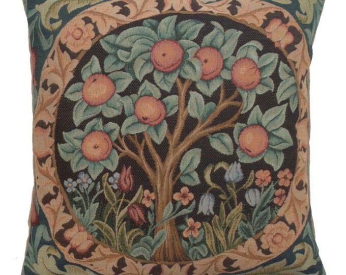 William Morris Orange Tree Tapestry Pillow Cover: 19x19 European Jacquard Woven Cushion
