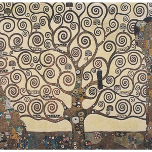 Lebensbaum- Kiss Europäischer Wandteppich - Gustav Klimt Kunst - Baum des Lebens Jacquard Wanddeko Kunst - Einzigartiger dekorativer Wandbehang