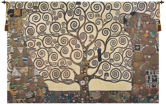 Lebensbaum- Kiss European Wall Tapestry - Gustav Klimt Art - Tree of Life Jacquard Tapestry Wall Décor Art - Unique Decorative Wall Hanging