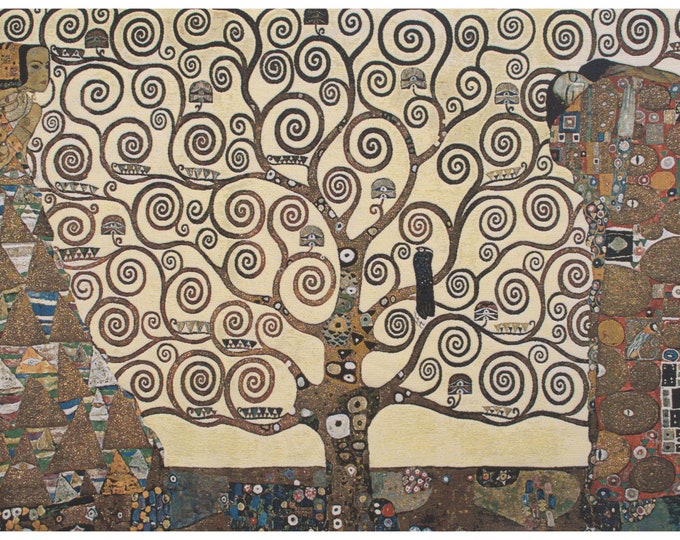 Lebensbaum- Kiss European Wall Tapestry - Gustav Klimt Art - Tree of Life Jacquard Tapestry Wall Décor Art - Unique Decorative Wall Hanging