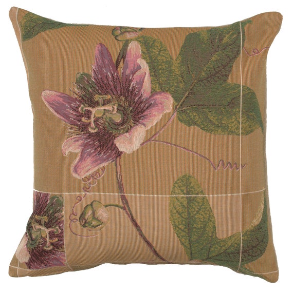 Floral Tapestry Pillow Cover: Pink Blossom Jacquard Cushion (19x19 inch)