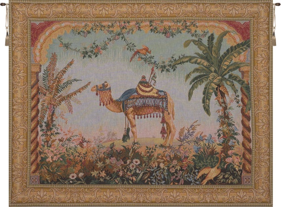Camel European Wall Tapestry: Decorative Woven Art Hanging for Animal Lovers - French Oriental Design