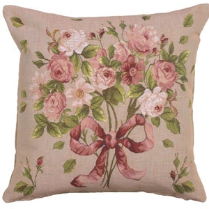 Funda de almohada con tapiz francés Bouquet De Roses, funda de cojín de gobelino color crema de 19 x 19 pulgadas, funda de almohada floral para sofá para una decoración elegante