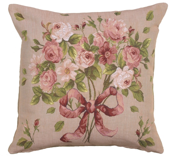 French Tapestry Pillow Cover: Bouquet De Roses Gobelin Cushion (19x19 Inch)