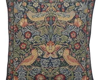 Strawberry Thief Tapestry Pillow Cover | 16x16 inch Square Gobelin Pillow Cover | William Morris Art Cushion Cover | Belgian Tapestry Pillow