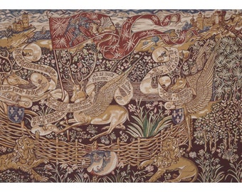 The Winged Stags Maroon European Wall Tapestry - Animals Lover Wall Décor Art - Woven Jacquard Wall Hanging - Red Decorative Wall Art