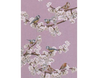 French Jacquard Table Runner: Spring Birds & Blossoms, 71x19 inch