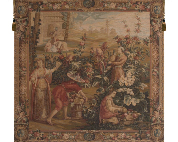 Pineapple Harvest Tapestry: French Woven Jacquard Wall Art (58x58 inch)