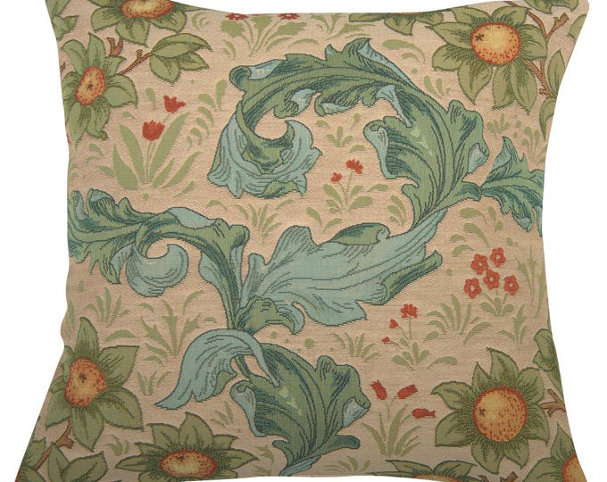Arabesques Orange Tree Light Tapestry Pillow Cover 19x19 Inch - Gobelin French Cushion Cover - William Morris Decorative Throw Pillow Case