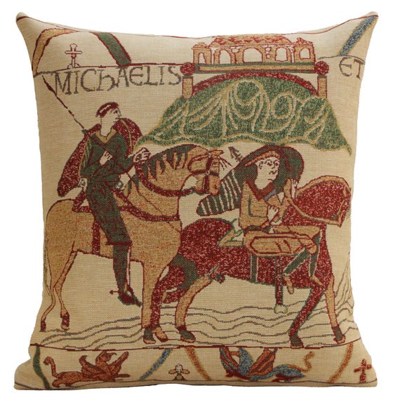 Bayeux Tapestry Pillow Cover: Mont St Michel Belgian Woven Cushion (16x16 inch)