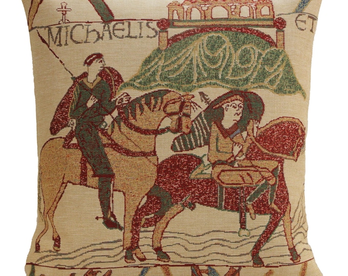 Bayeux Tapestry Pillow Cover: Mont St Michel Belgian Woven Cushion (16x16 inch)
