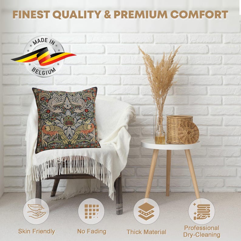 William Morris Tapestry Pillow Cover: Peacock and Dragon Woven Cushion (16x16) image 6