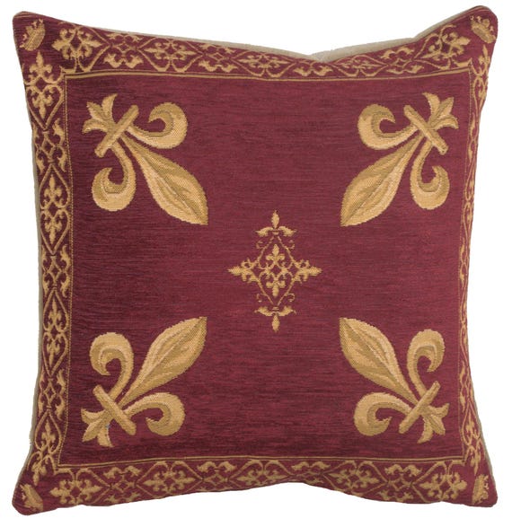Fleur de Lys Tapestry Pillow Cover: Belgian Woven Cotton Chenille (18x18 inch)
