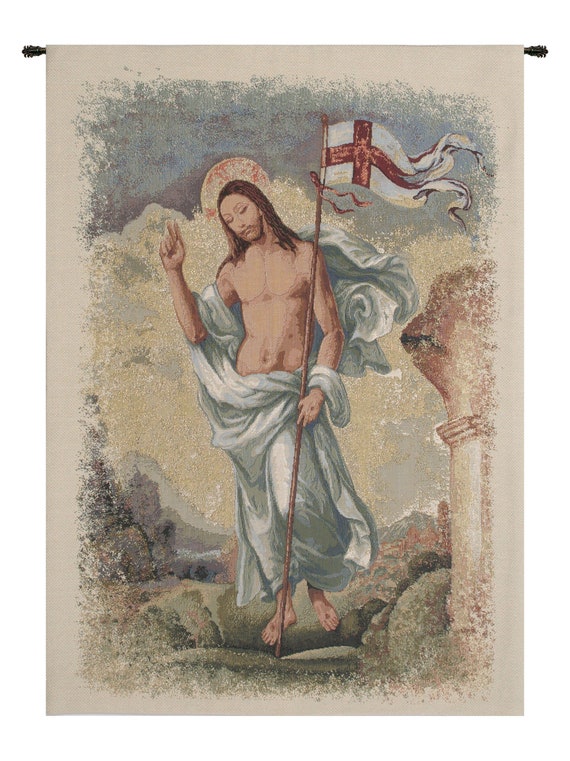 Resurrection Jacquard Wall Tapestry: Medieval Christian Art (30x21 inch)