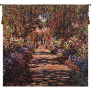 Monet&#39;s Garden Tapestry: Woven Belgian Floral Wall Art
