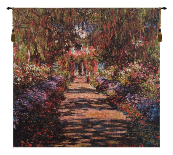 Monet's Garden Tapestry: Woven Belgian Floral Wall Art