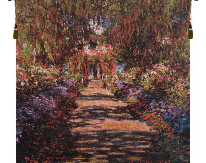 Monet's Garden Tapestry: Woven Belgian Floral Wall Art