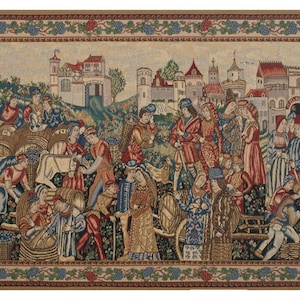 European Wine Merchants Medieval Tapestry - Gobelin Woven Belgian Wall Art for Home Decor