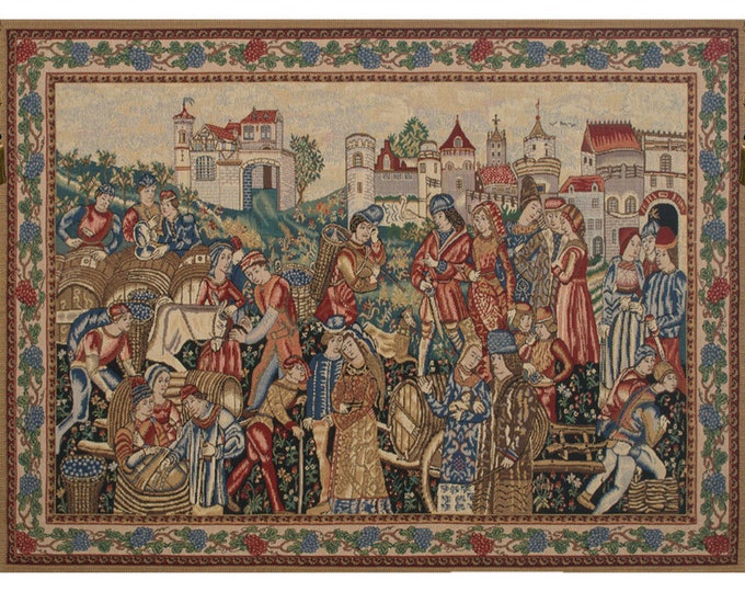 European Wine Merchants Medieval Tapestry - Gobelin Woven Belgian Wall Art for Home Decor