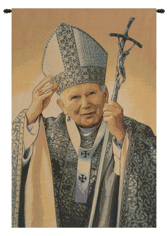 Pope John Paul II Tapestry: Italian Woven Religious Wall Hanging