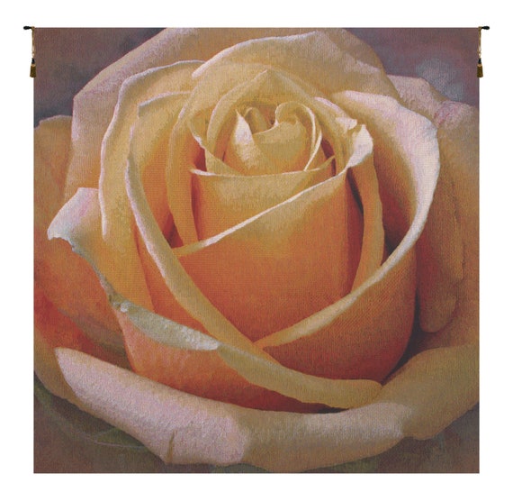 Yellow Rose Jacquard Wall Tapestry: Belgian Floral Decor (38x38 inch)