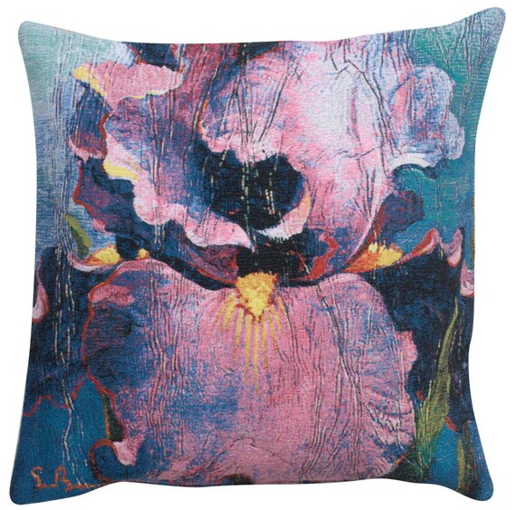Floral Tapestry Pillow Cover: Simon Bull Art, Belgian Woven Cushion (21x21 inch)