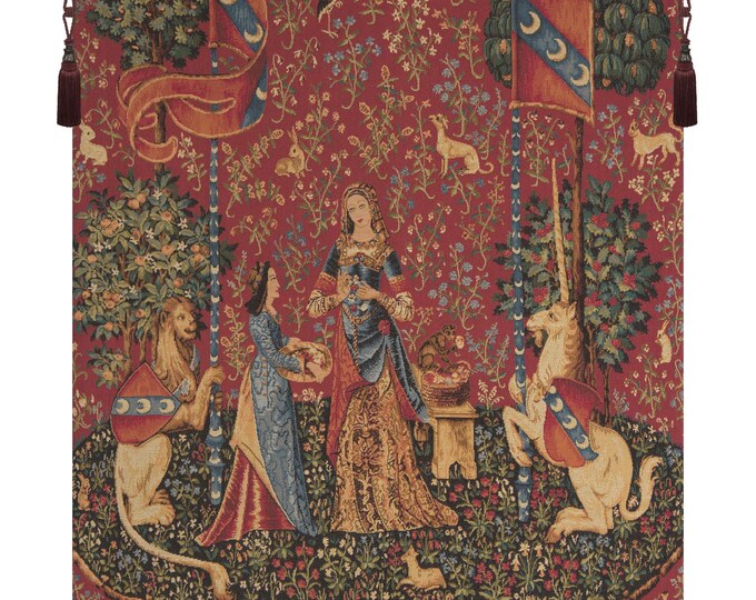 TL'Odorat Lady and Unicorn Medieval Wall Tapestry | European Decorative Hanging Art for Home Decor