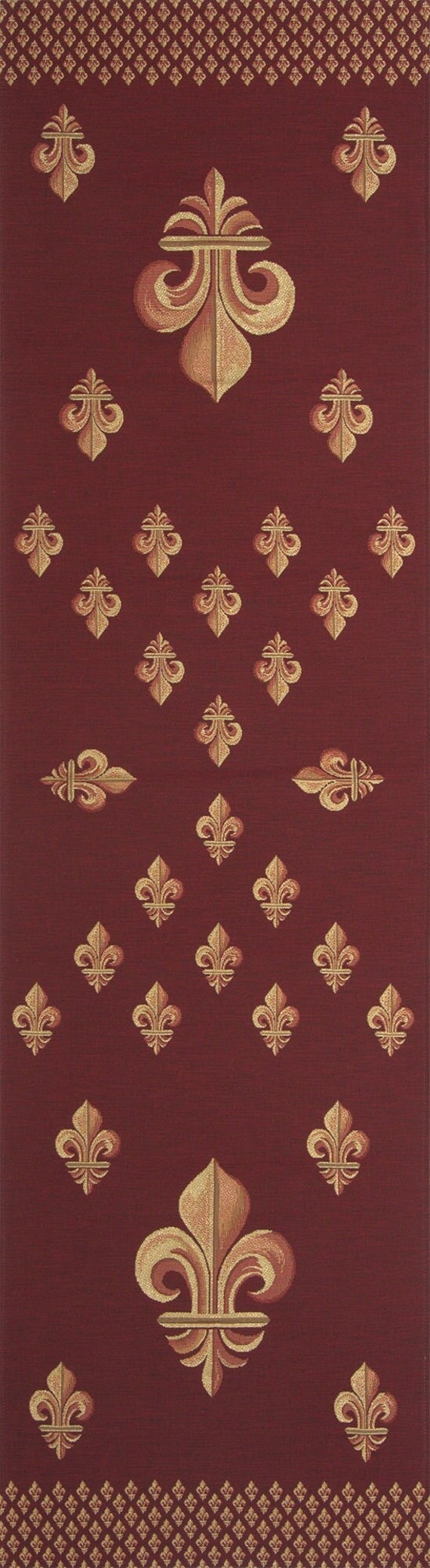Fleur de Lys Red Table Runner: Jacquard Woven French Tapestry
