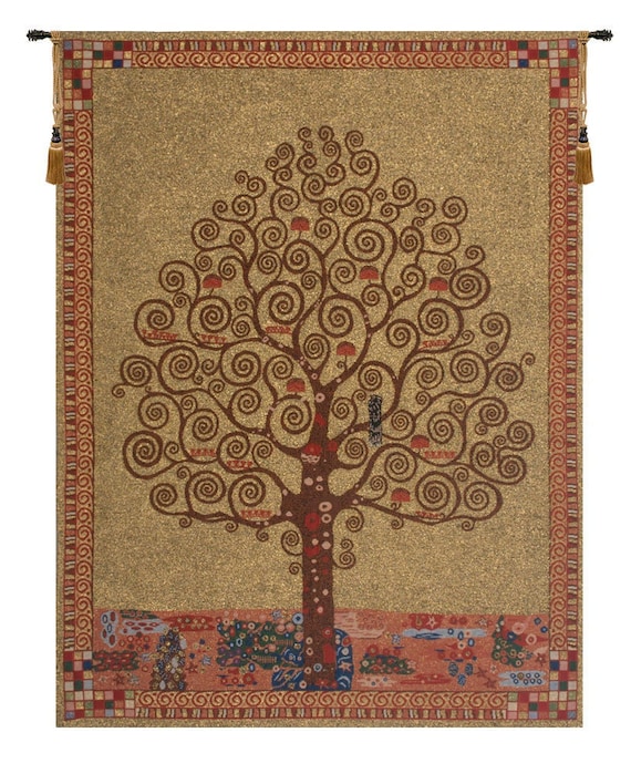 Klimt's Tree of Life Tapestry: Medieval Woven Wall Hanging