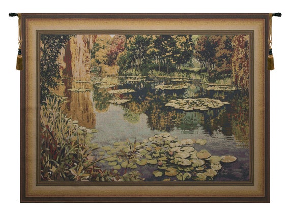 Monet's Lily Pond Tapestry: Lake Giverny Woven Wall Art (67x88 inch)