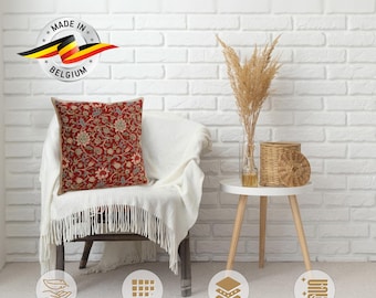 William Morris Fleur-de-Lis Red Tapestry Cushion Cover - Woven Gobelin Art Pillow Case 16x16 inch