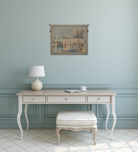 Chenonceau Castle Jacquard Tapestry: Elegant Belgian Woven Wall Art for Home Decor