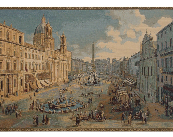Navona Square Wall Tapestry European Famous Palace Wall Art, Italian Bedroom Wall Decor, Jacquard Woven Wall Hanging Tapestry Gift For Him