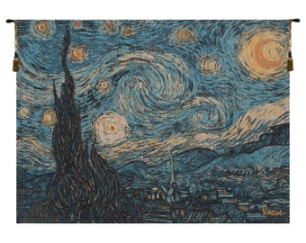 The Starry Night European Wall Tapestry - Van Gogh Wall Decor Art - Decorative Belgian Wall Tapestry - Fine Art Unique Wall Hanging