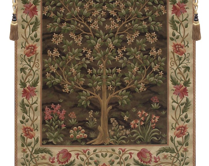 William Morris Tree of Life Brown II Tapestry Floral Belgian Woven Vintage Wall Hanging