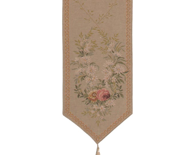 Aubusson Floral Table Runner: French Jacquard Woven Wool (71x14 inch