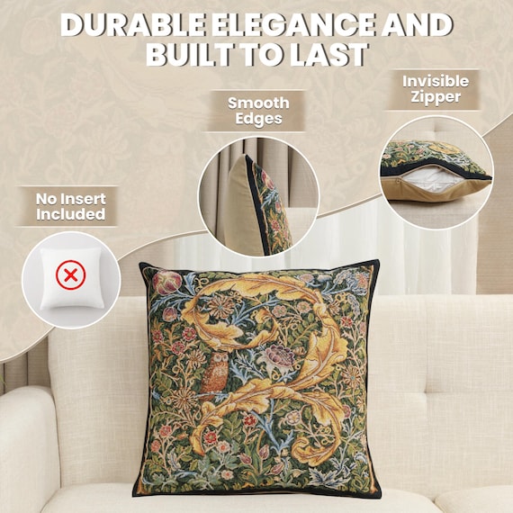 William Morris Tapestry Pillow Cover: Owl & Pigeon Design, Belgian Woven 18x18