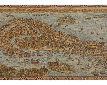 European Wall Tapestry Ancient Map of Venice Horizontal Colorful Wall Art, Bedroom Wall Decor, Woven Tapestry Wall Hanging Gift For Her/Him