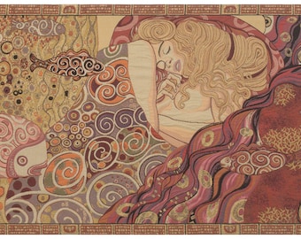 Sleeping Danae by Klimt European Wall Tapestry - Young Lady Wall Decor Art - Gustav Klimt Fine Art Wall Hanging - Medieval Wall Tapestry