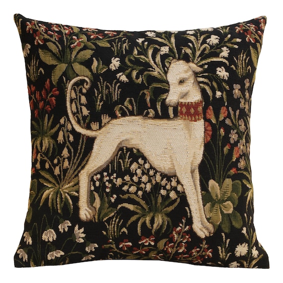 Medieval Hound Tapestry Cushion Cover - Belgian Woven Decorative Pillow for Home Decor