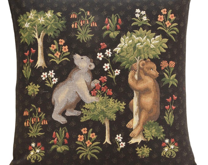Forest Bears Tapestry Pillow Cover: Belgian Jacquard Woven Cotton (18x18 inch)