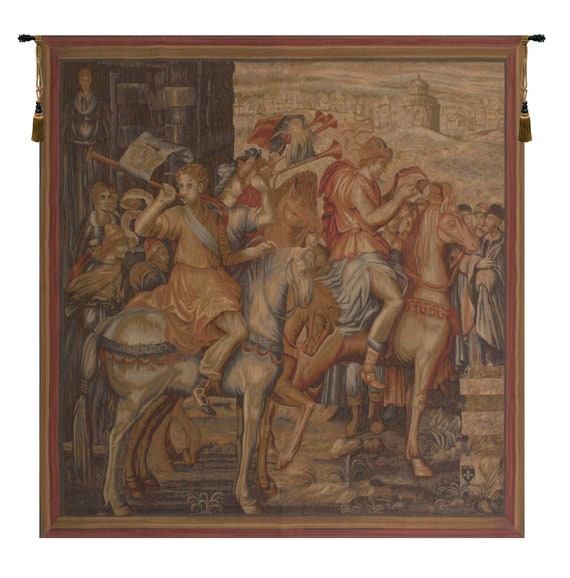 Medieval European Wall Tapestry - Les Herauts Jacquard Woven Hanging - Antique French Art Decor