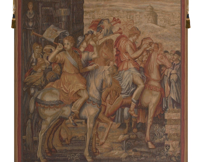 Medieval European Wall Tapestry - Les Herauts Jacquard Woven Hanging - Antique French Art Decor