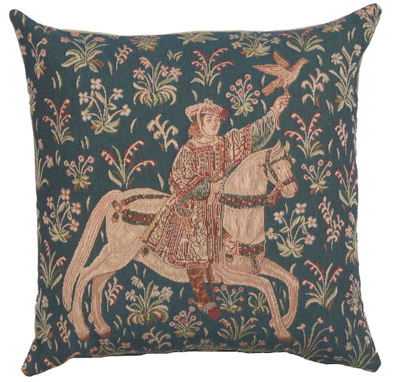 Woven Tapestry Pillow Cover: The Rider, Mille Fleurs Art, 100% Cotton (19x19 inch)