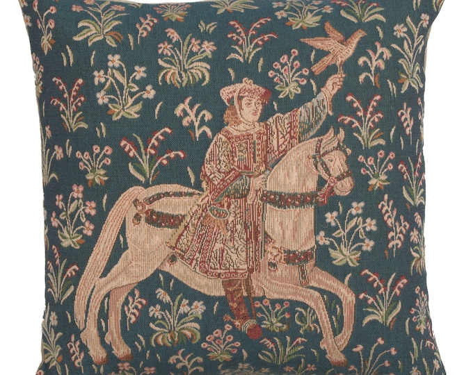 Woven Tapestry Pillow Cover: The Rider, Mille Fleurs Art, 100% Cotton (19x19 inch)