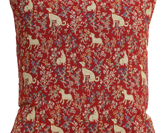 Red Rabbit Tapestry Pillow Cover 18x18 inch, 19x19 inch inch – Medieval Animal Art Pillow Cover – Jacquard Woven Throw Pillows Case for Sofa